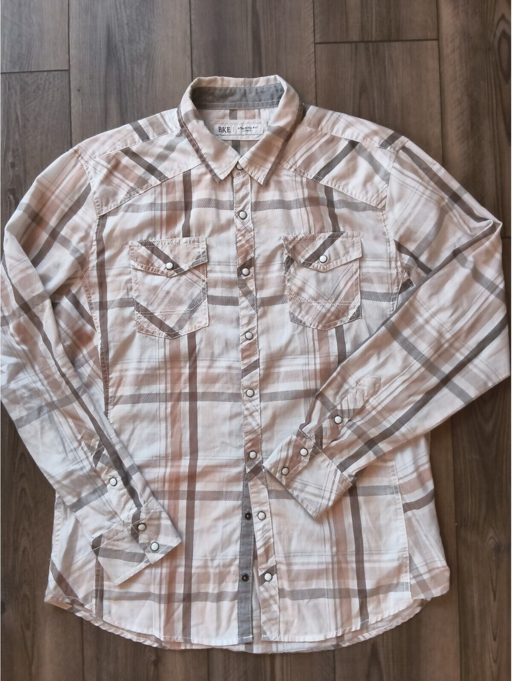 BKE Athletic Fit Large Men's Long Sleeve Plaid Snap Button Shirt - Cotton/Poly